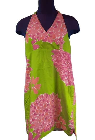 Lilly Pulitzer Halter Sun Dress Green & Pink Floral Size 12 Kids Girls - Picture 2 of 7